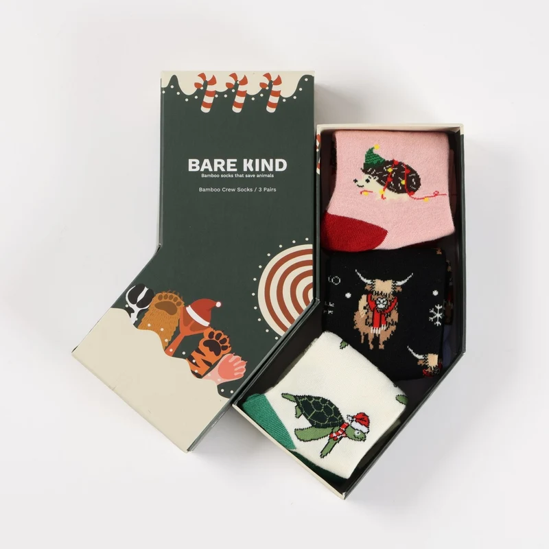 Bare Kind Weihnachtsstrümpfe aus Bambus, rosa & grün | 3er-Pack