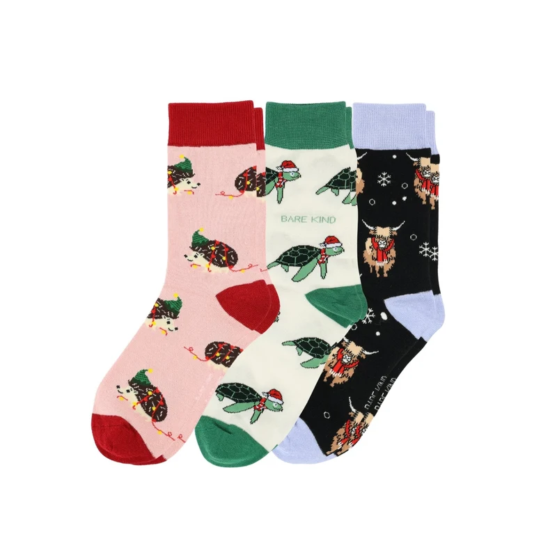 Bare Kind Weihnachtsstrümpfe aus Bambus, rosa & grün | 3er-Pack