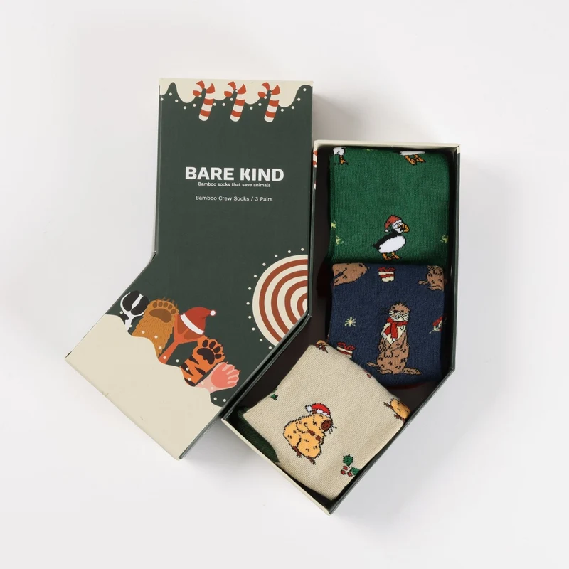 Bare Kind Weihnachtsstrümpfe aus Bambus, rot & grün | 3er-Pack