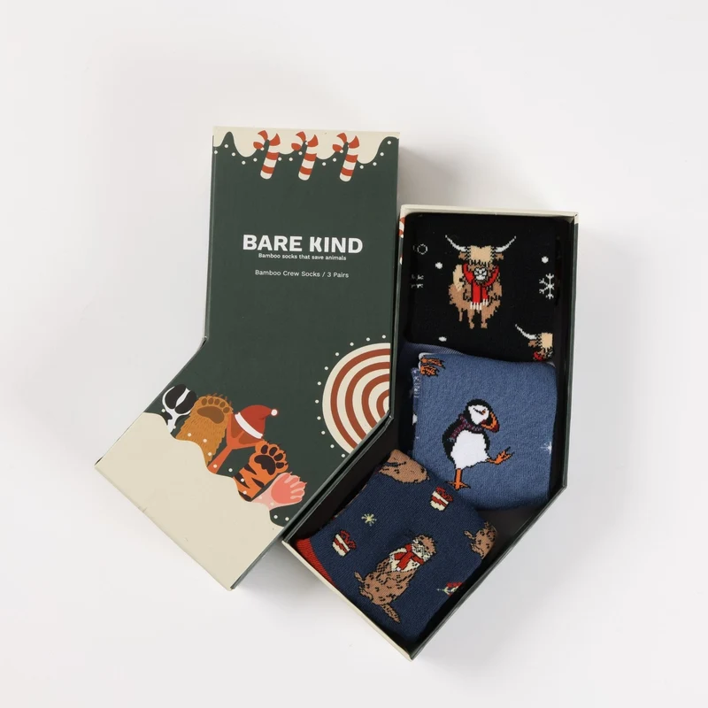 Bare Kind Weihnachtsstrümpfe aus blauem Bambus | 3er-Pack