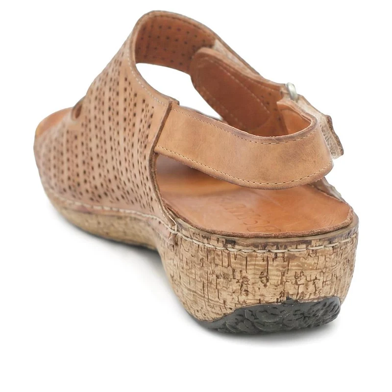Leather Triple Adjustable Strap Sandals - KARY43005 / 329 410 - Tan