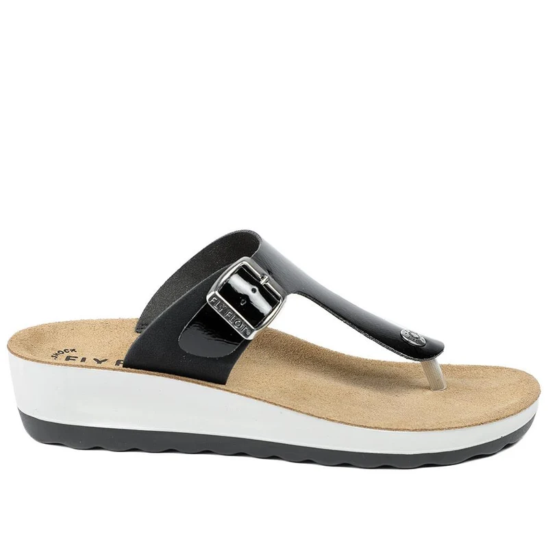 Fly Flot Toe Post Sandals - FLY37045 / 323 200 - Black Patent