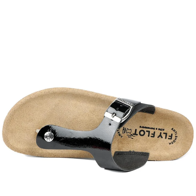 Fly Flot Toe Post Sandals - FLY37045 / 323 200 - Black Patent