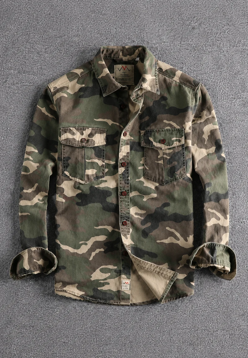 Herrenhemd im Camouflage-Look mit langen Ärmeln und Brusttasche – Orsen