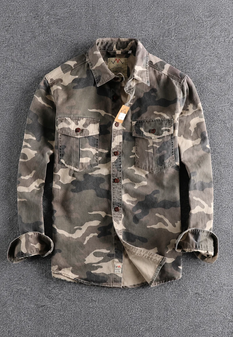 Herrenhemd im Camouflage-Look mit langen Ärmeln und Brusttasche – Orsen