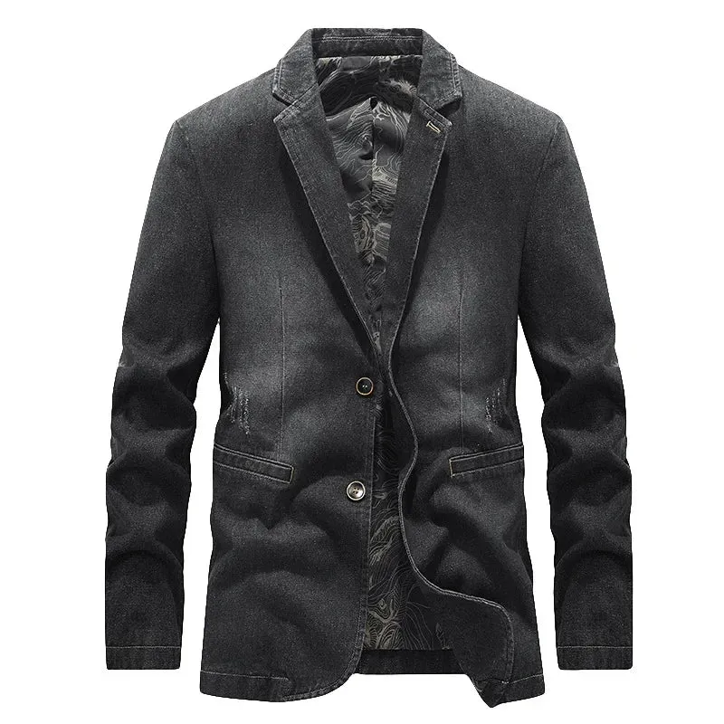 Herren-Jeansjacke im Washed-Look mit Used-Details und zwei Knöpfen – Ivar