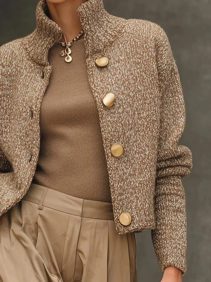 Elegante Strickjacke mit Stehkragen und Knöpfen – Kissa