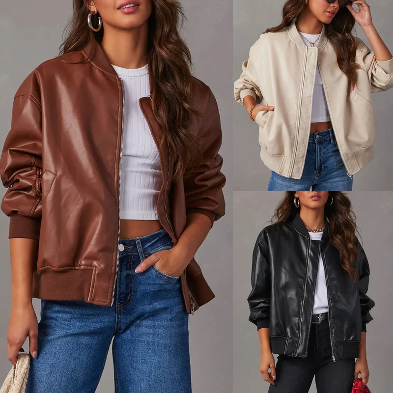 Wiselle | Lässige Bikerjacke im Baseball-Stil aus Leder