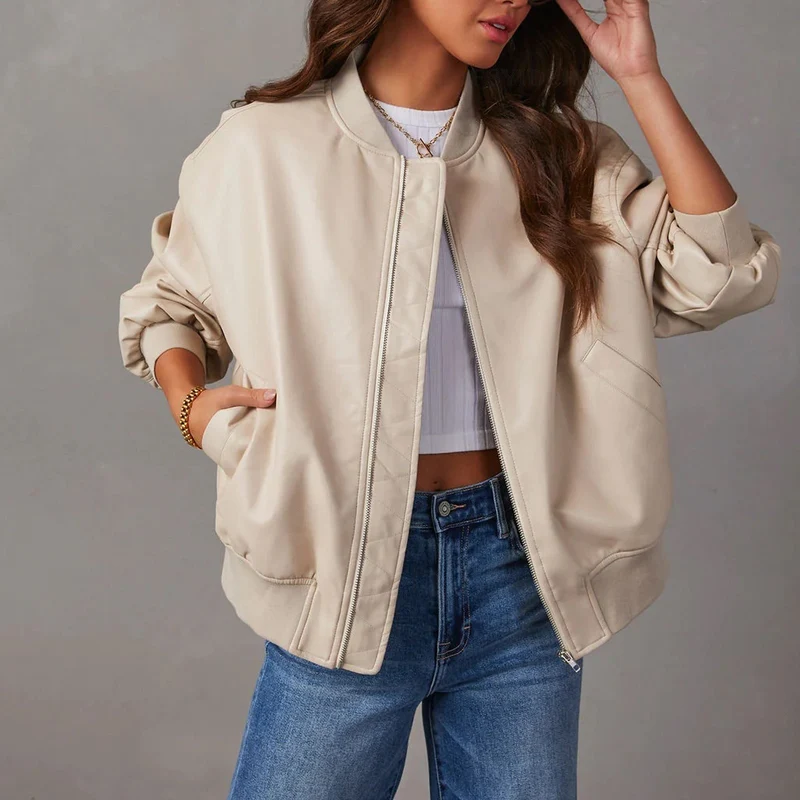 Wiselle | Lässige Bikerjacke im Baseball-Stil aus Leder