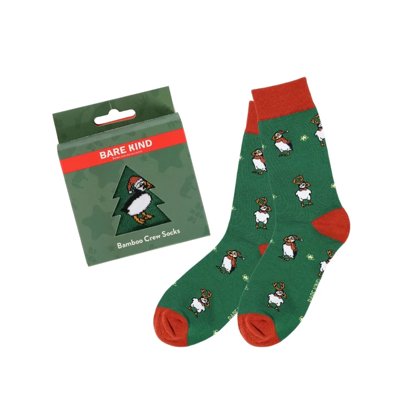 Bare Kind Weihnachtskugel-Papageientaucher-Bambussocken