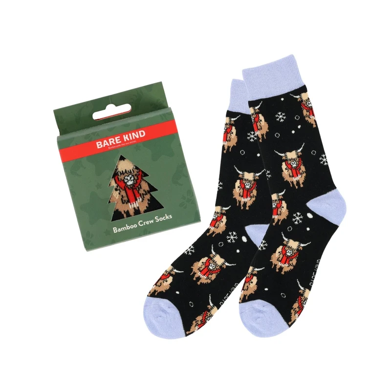 Bare Kind Weihnachtskugel-Socken aus Bambus, Hochlandrind-Socken
