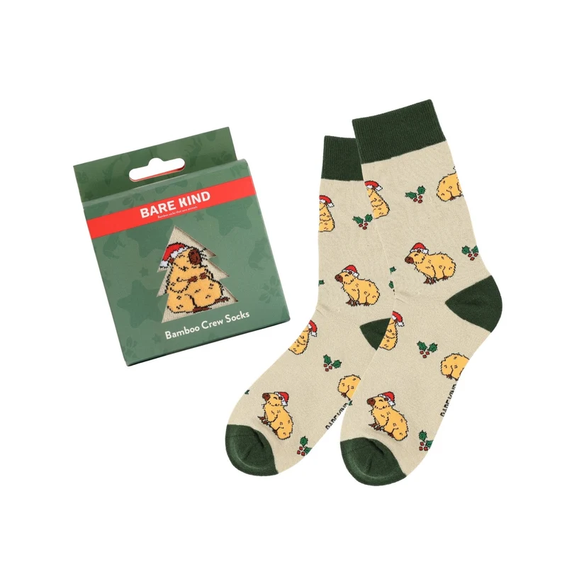 Bare Kind Weihnachtskugel-Capybara-Bambussocken