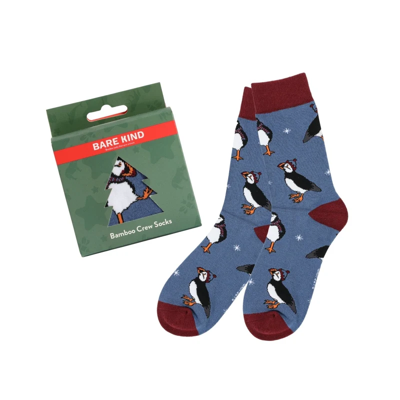 Bare Kind Weihnachtskugel-Papageientaucher-Bambussocken