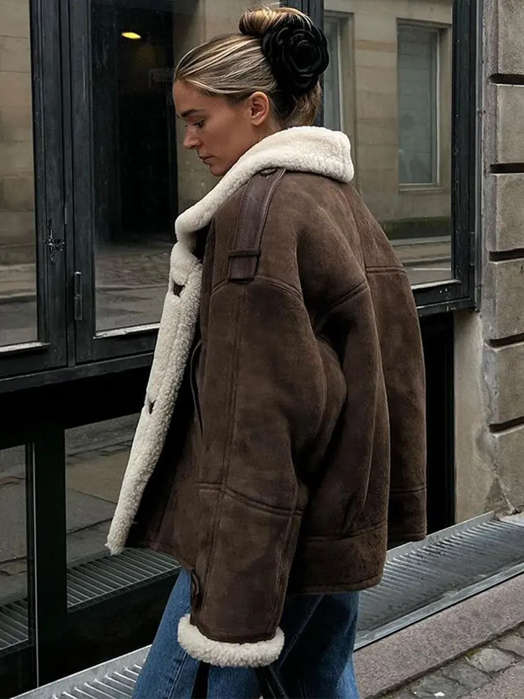 Kyliee | Dicke Damen Jacke aus Lammwolle und Leder