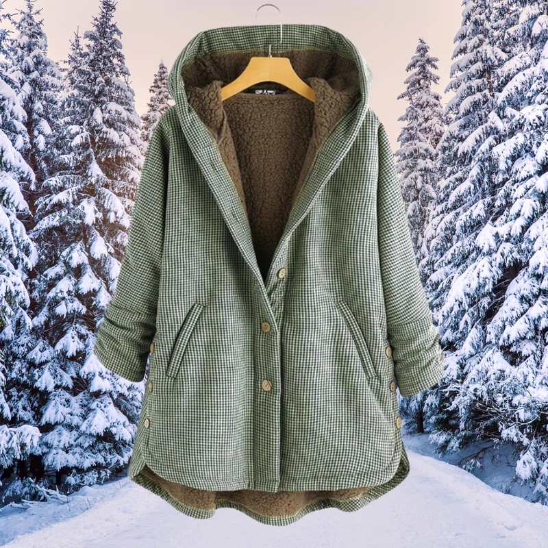 Maiah | Karierte Damenjacke mit Knöpfen, Fleece-Futter und Kapuze