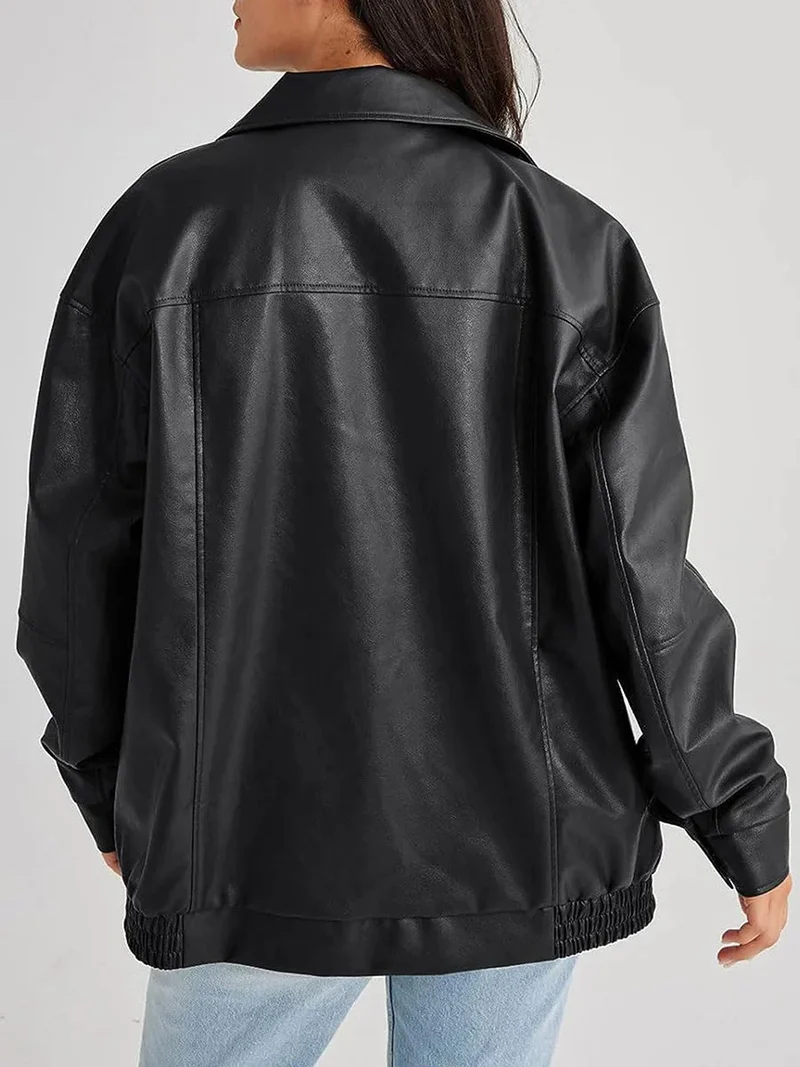 Bambeno | Oversize Bomberjacke aus Leder für Damen