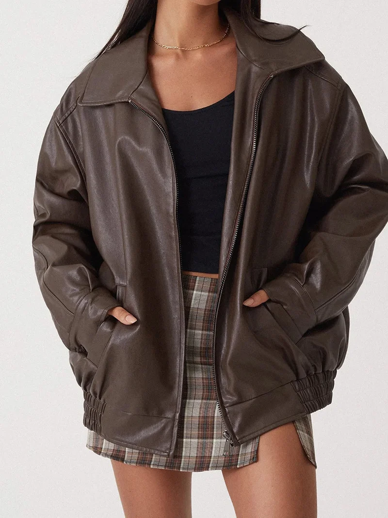 Bambeno | Oversize Bomberjacke aus Leder für Damen