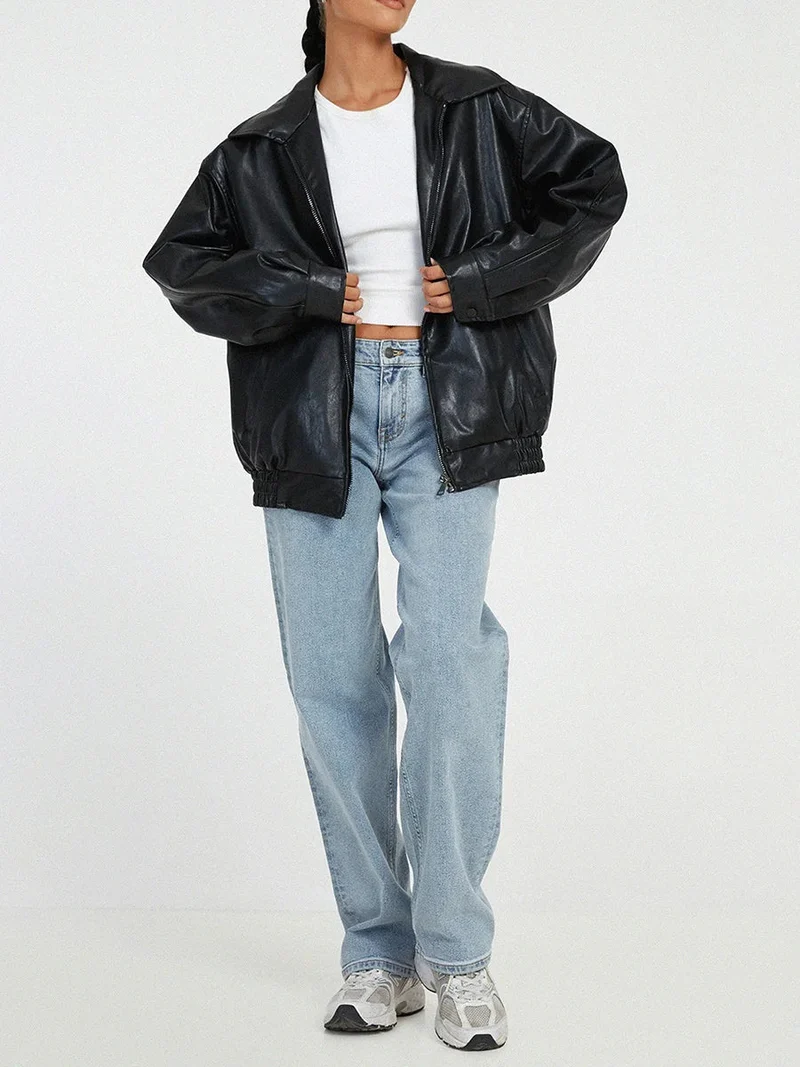 Bambeno | Oversize Bomberjacke aus Leder für Damen