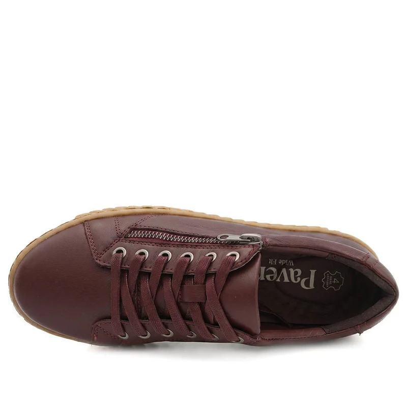 Wide Fit Leather Breathable Platform Trainers - BRK43000 / 328 558 - Burgundy