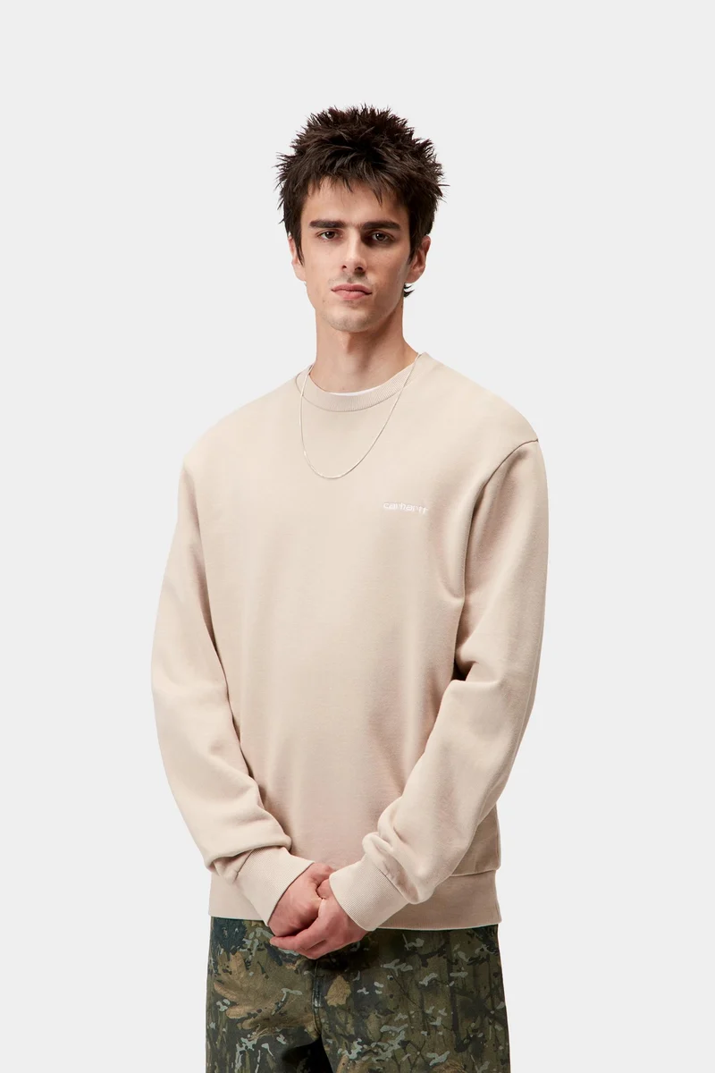 Carhartt WIP Herren Sweatshirt mit Schriftzug-Stickerei | Fleur De Sel / Weiß