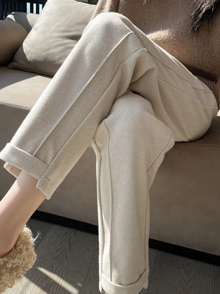 Sarina | Tweed-Bleistifthose mit hoher Taille aus Wolle