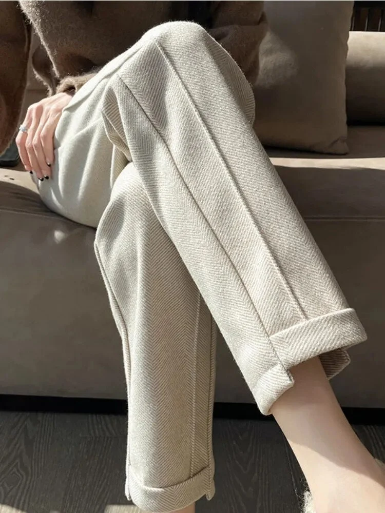 Sarina | Tweed-Bleistifthose mit hoher Taille aus Wolle