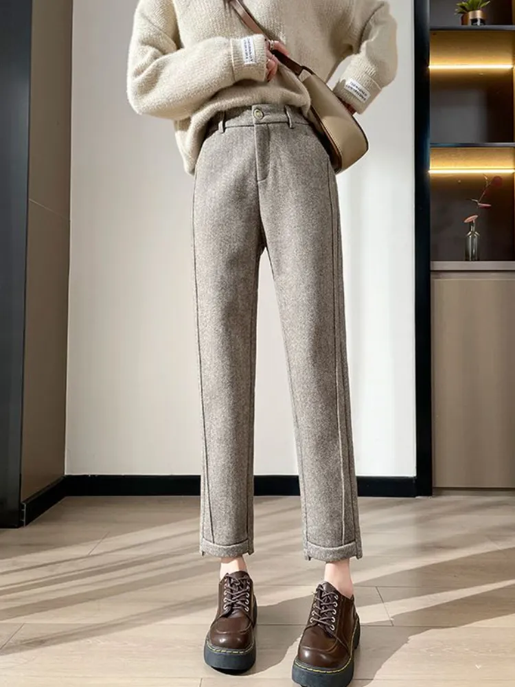Sarina | Tweed-Bleistifthose mit hoher Taille aus Wolle