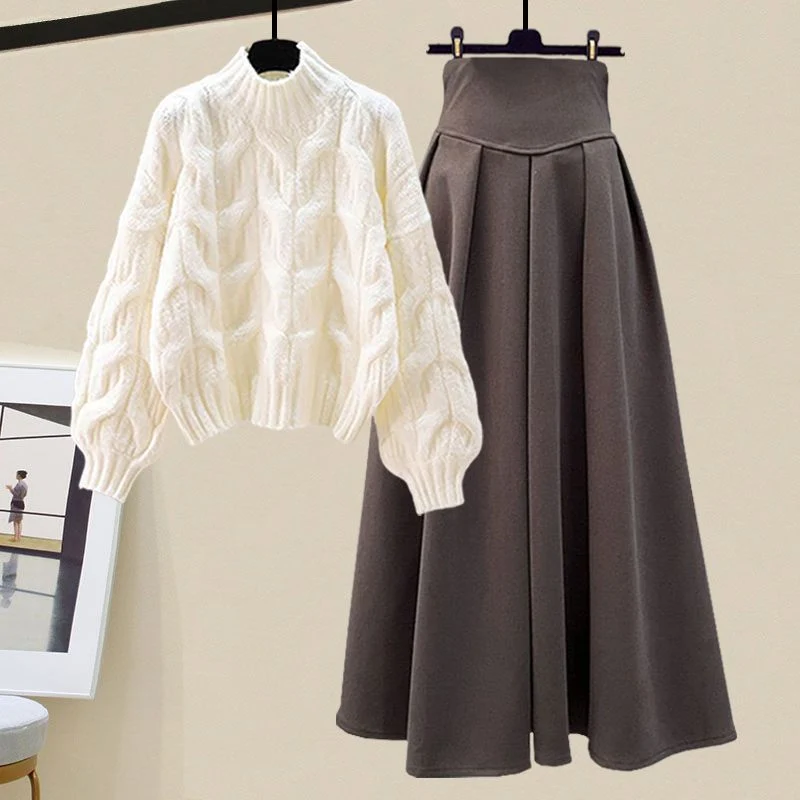 Warts | Schickes Herbst Strickpullover & Plissee Rock Set für Damen
