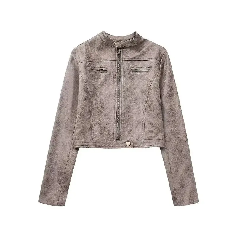 Eglie | Damen Lederjacke im amerikanischen Hot Girl Style mit Stehkragen