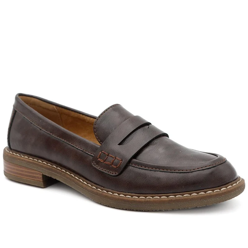 Block Heel Slip On Penny Loafers - WBINS44029 / 329 613