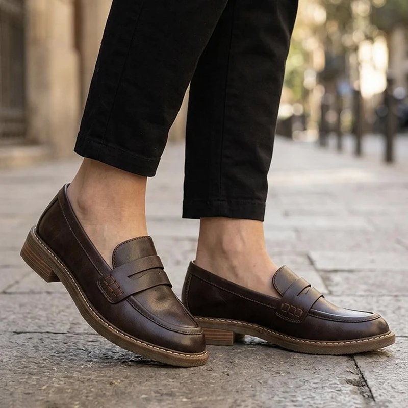 Block Heel Slip On Penny Loafers - WBINS44029 / 329 613 - Chocolate
