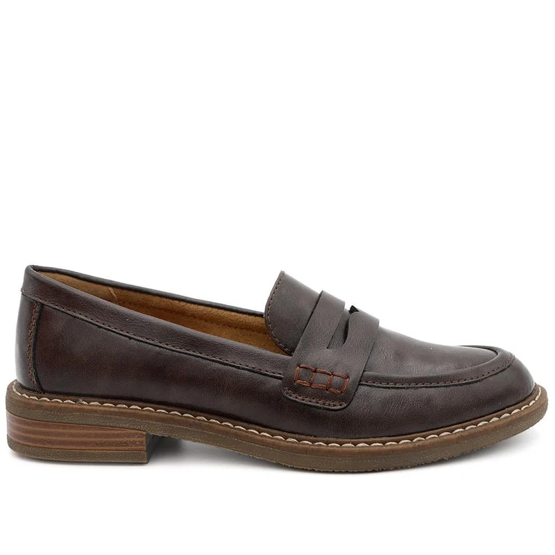 Block Heel Slip On Penny Loafers - WBINS44029 / 329 613 - Chocolate