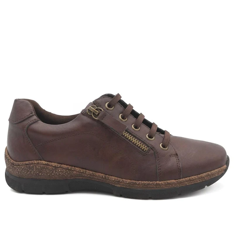 Wide Fit Casual Bungee Lace Shoes - WOIL41042 / 326 927 - Chocolate