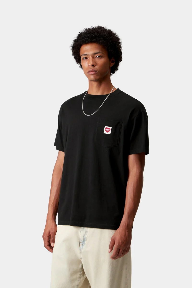 Carhartt WIP Herren Pocket Heart T-Shirt | Schwarz / Rot
