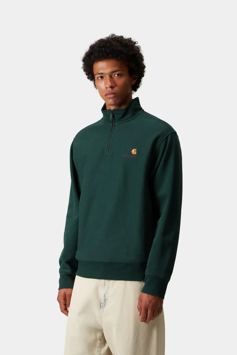 Carhartt WIP Herren Halb-Zip-Reißverschluss American Script Sweatshirt | Dunkelbraun