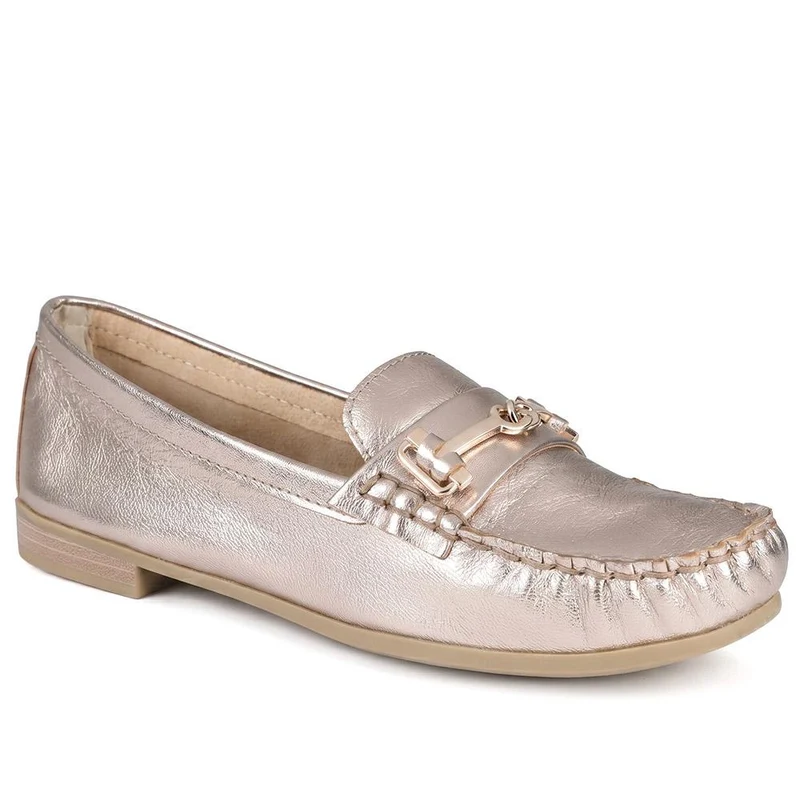 Marco Tozzi Leather Heeled Moccasins - WEN43001 / 330 471 - Soft Gold