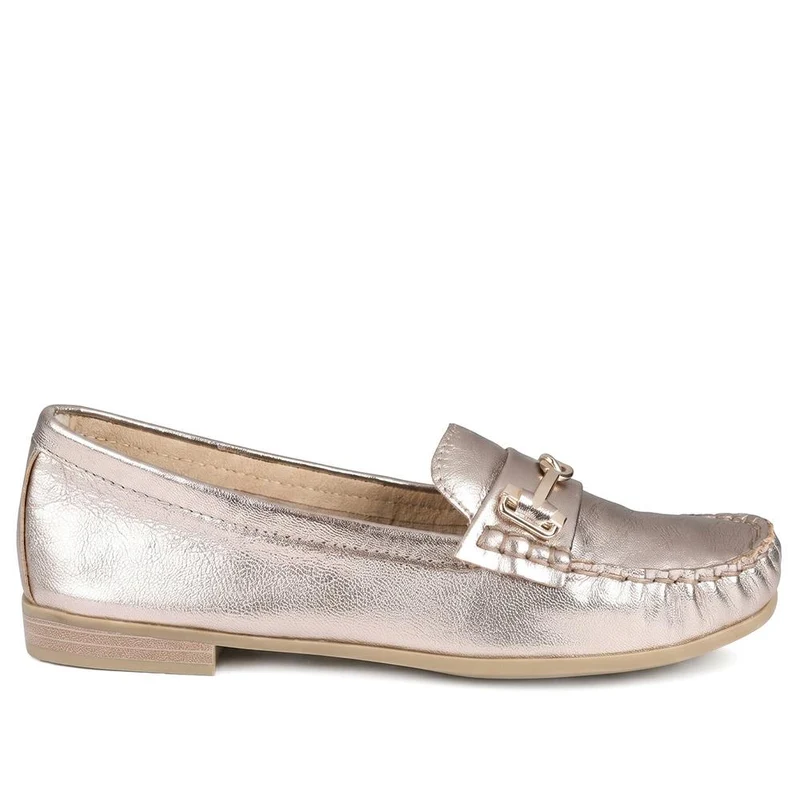 Marco Tozzi Leather Heeled Moccasins - WEN43001 / 330 471 - Soft Gold