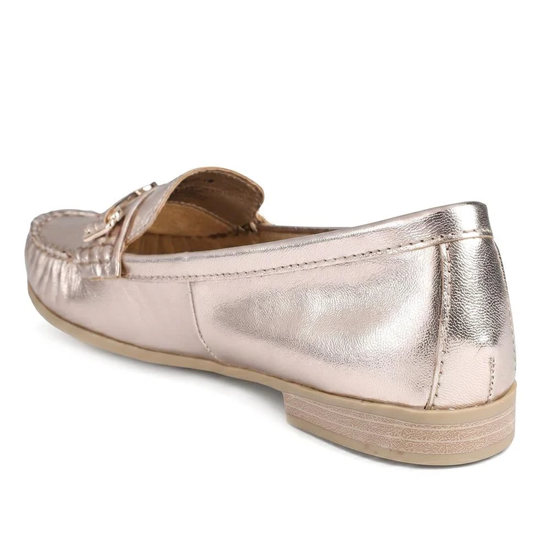 Marco Tozzi Leather Heeled Moccasins - WEN43001 / 330 471 - Soft Gold