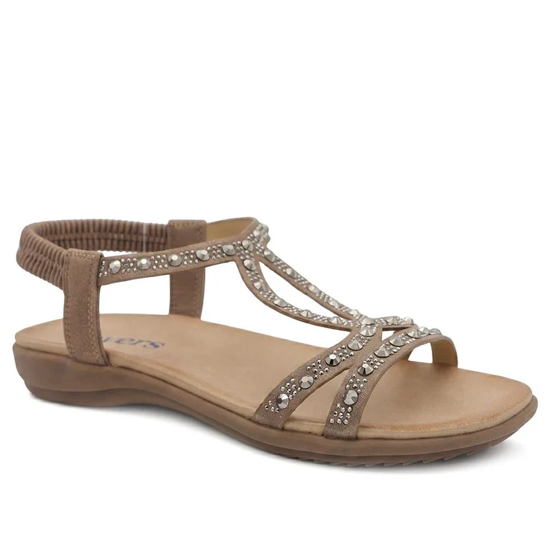 Embellished Elastic Fit Sandals - BAIZH43069 / 330 116 - Brown