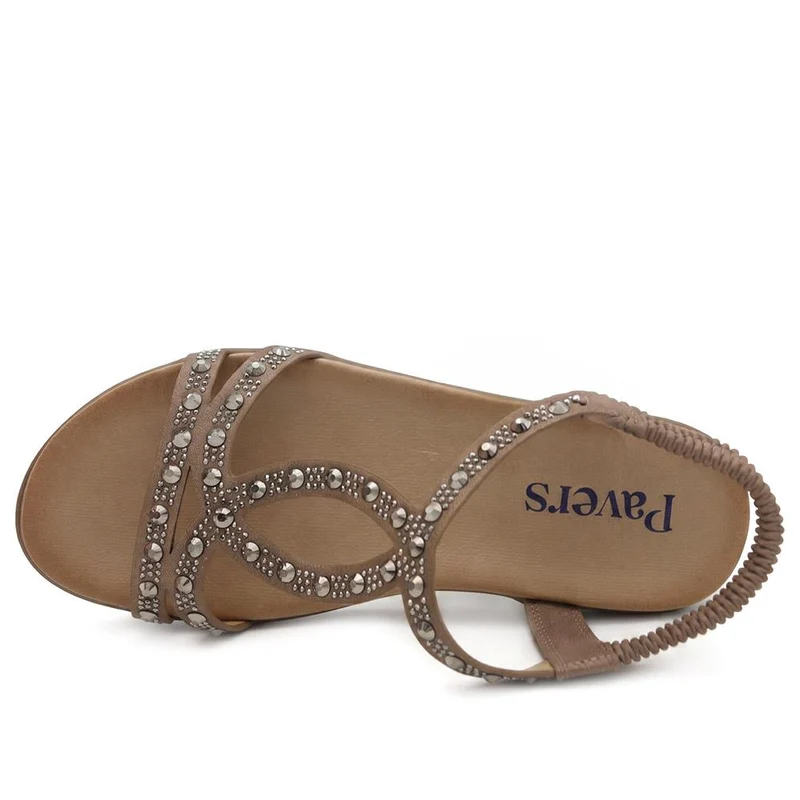 Embellished Elastic Fit Sandals - BAIZH43069 / 330 116 - Brown