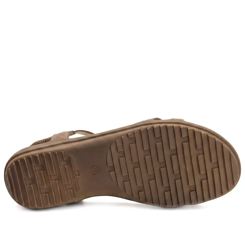 Embellished Elastic Fit Sandals - BAIZH43069 / 330 116 - Brown