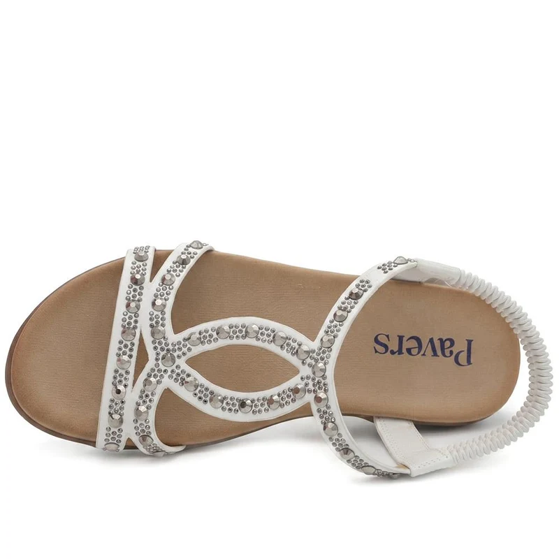Embellished Elastic Fit Sandals - BAIZH43069 / 330 116 - White