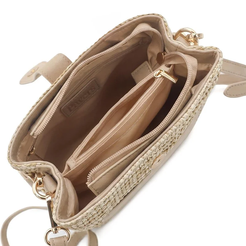 Woven Shoulder Bag with Faux Leather Trim - RIM43000 / 329 297 - Beige