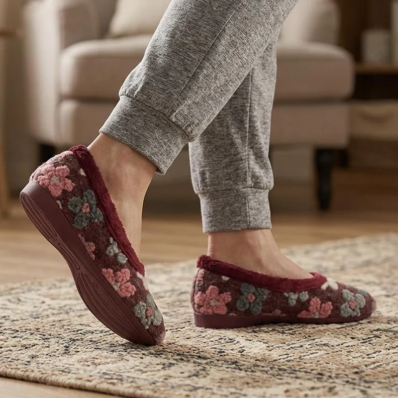 Soft Floral Full Slippers - FEVI43001 / 329 503 - Burgundy Multi