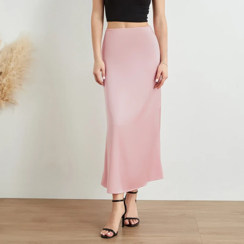 Elysia | Mode Langer glänzender Satin-Rock