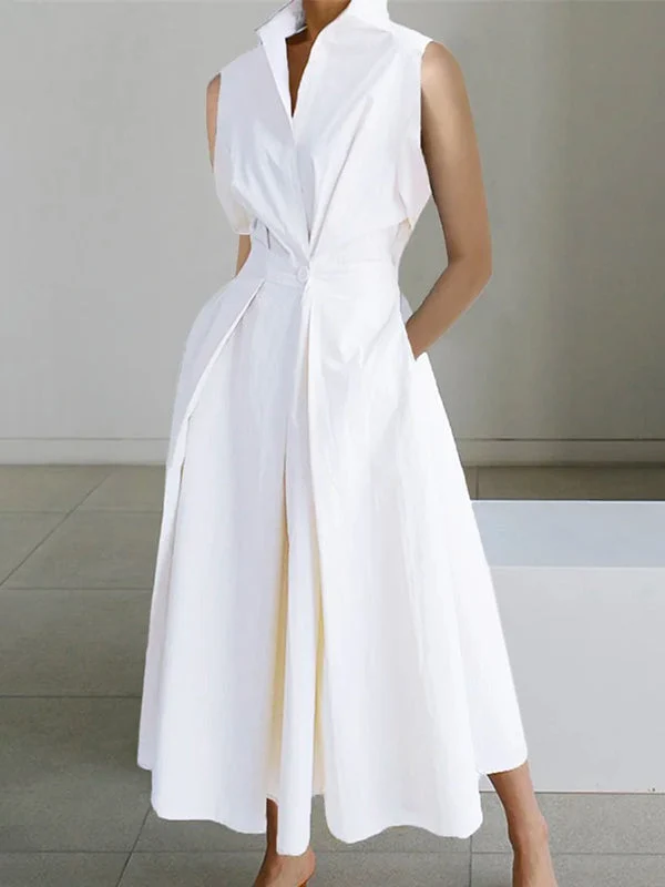 Gabrielle | Weißes Hemdkragen Urban Baumwollkleid