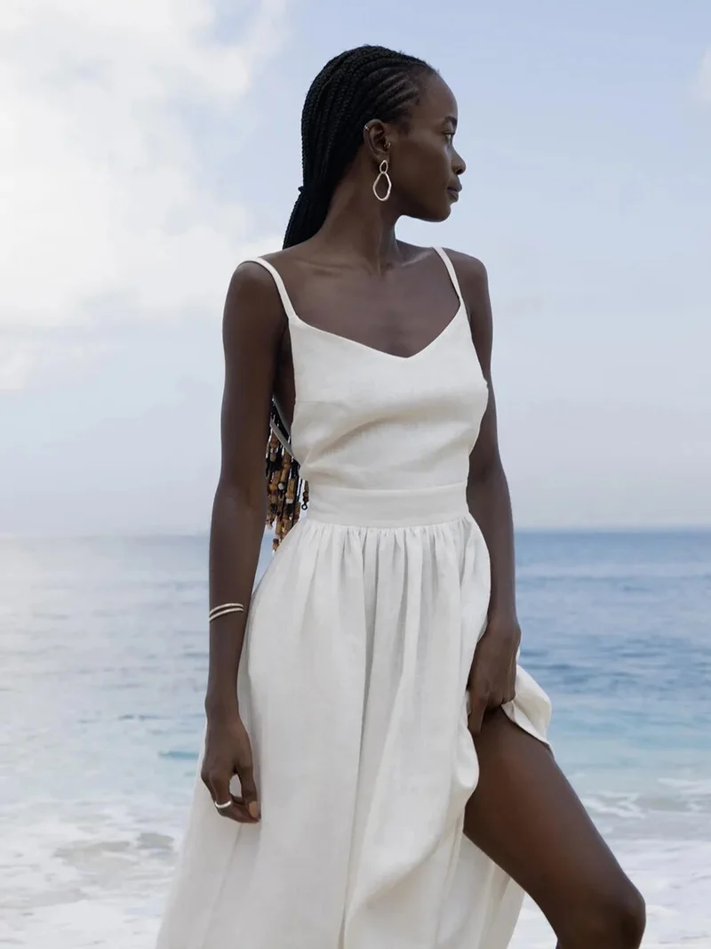 Heather - Langes Leinen Sommerkleid für Damen