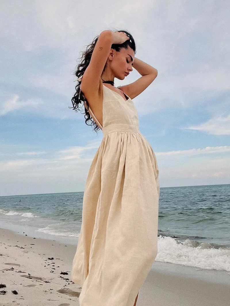 Heather - Langes Leinen Sommerkleid für Damen