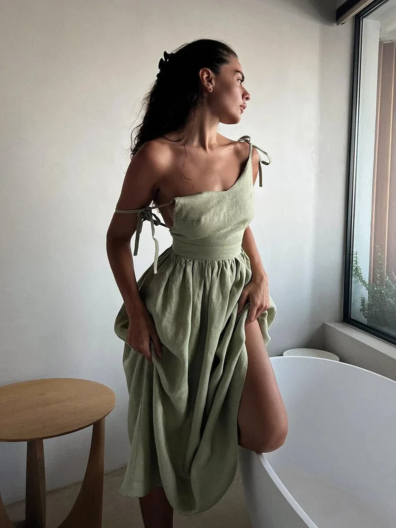 Heather - Langes Leinen Sommerkleid für Damen