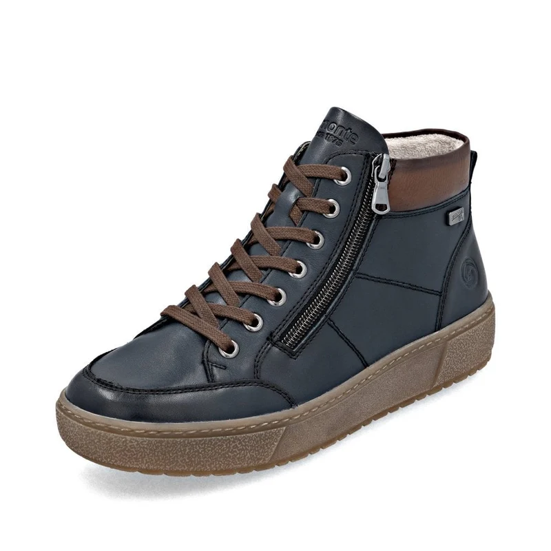 Remonte Damenmode Leder Extrabreite High Top Sneakers | Dunkelblau